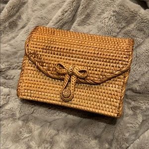 rattan woven crossbody camera bag